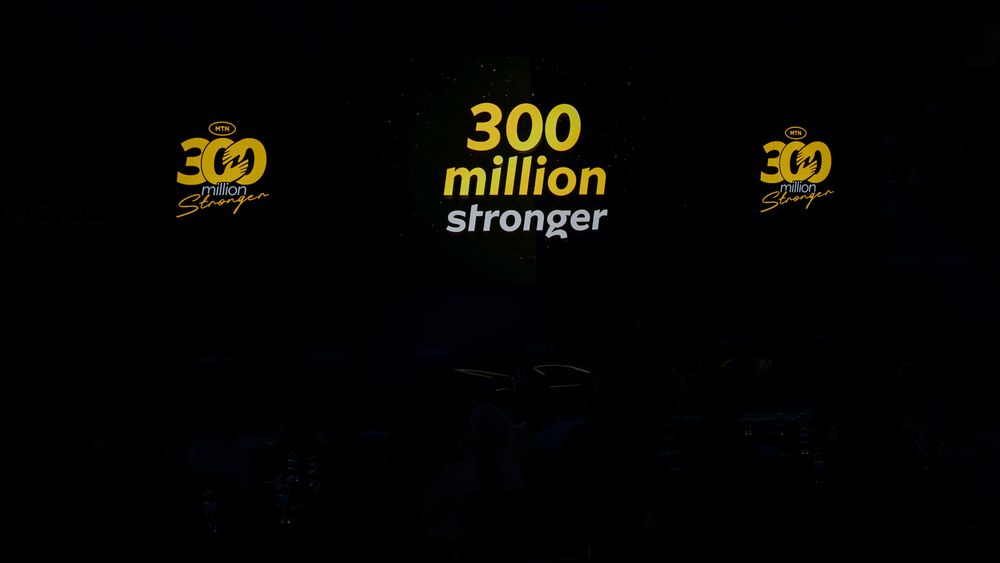Three yellow text graphics showing '300 million' repeated in different stylized fonts against a dark background.
