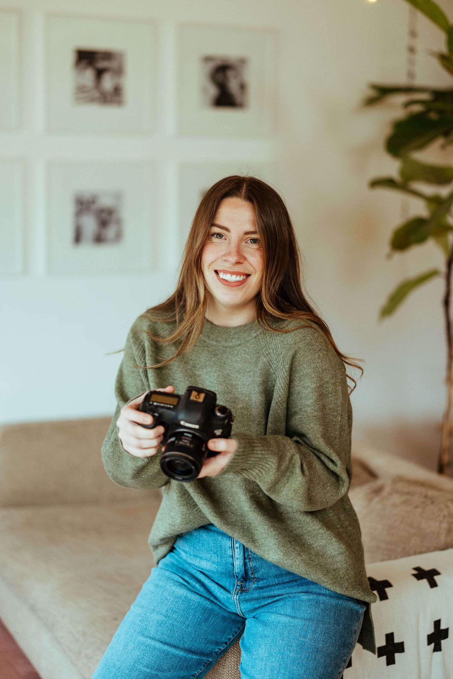 Lifestyle portrait series showing relaxed moments on a comfortable couch.