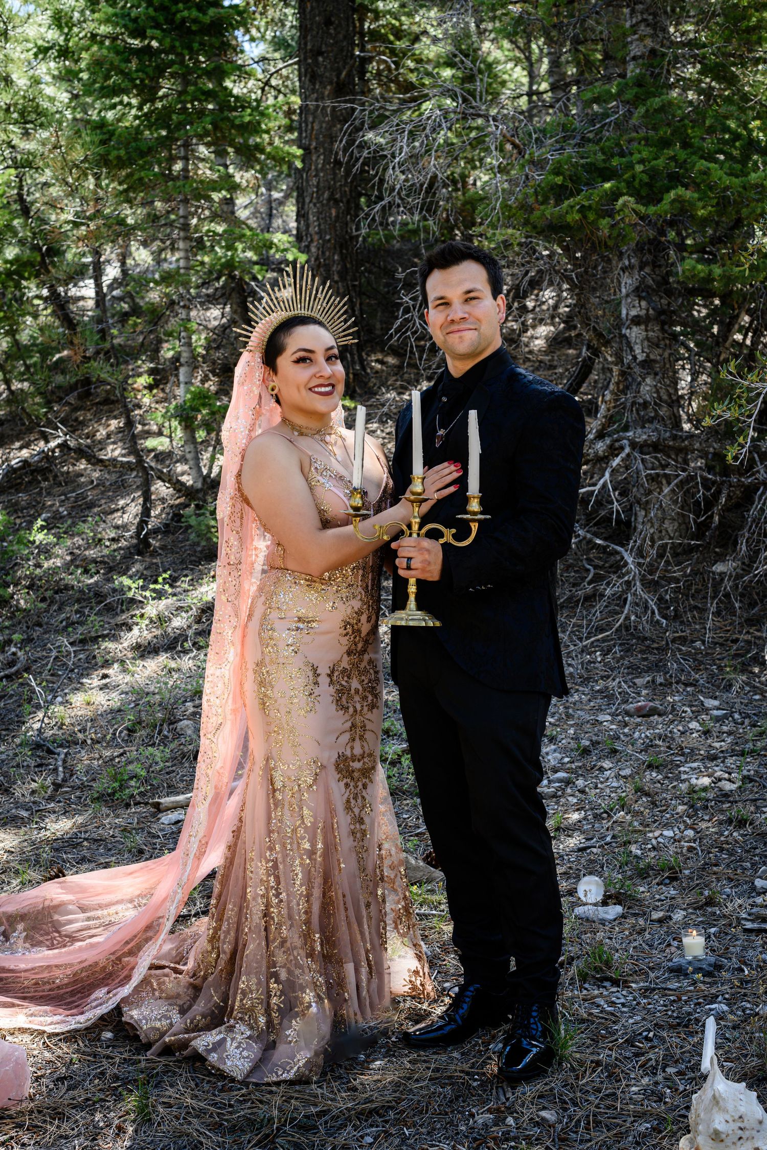 Romantic forest wedding portrait of newlyweds. Elopement photography in Las Vegas. Elopement photographer Las Vegas. Couples photography