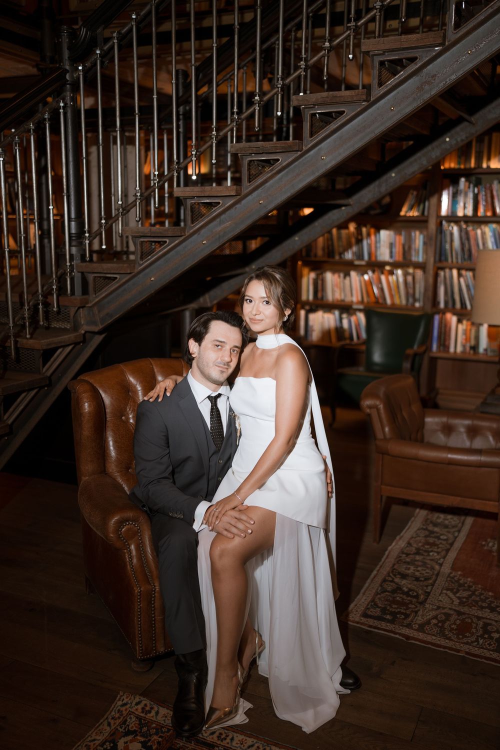 Hotel Emma library wedding portraits