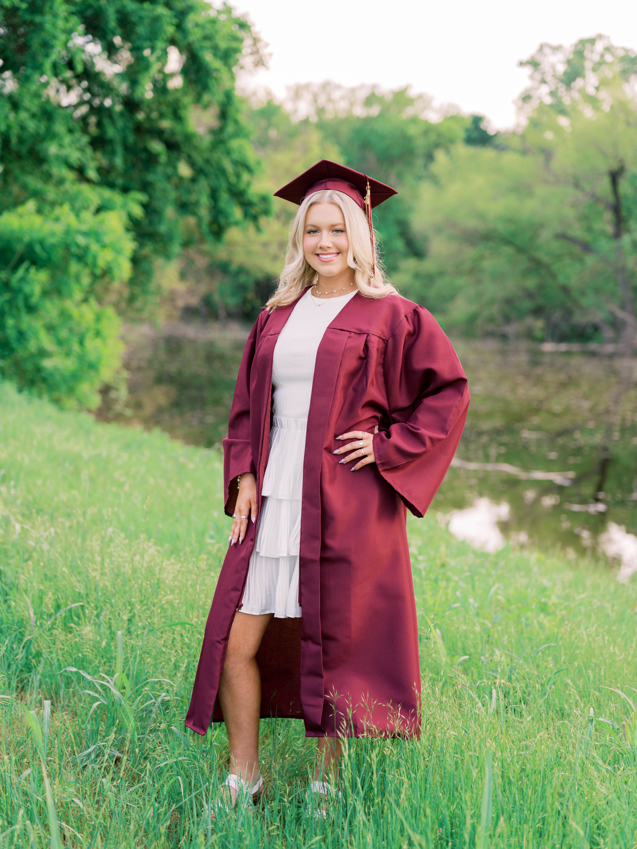 senior photo session of a high school senior girl in a graduation cap and gown