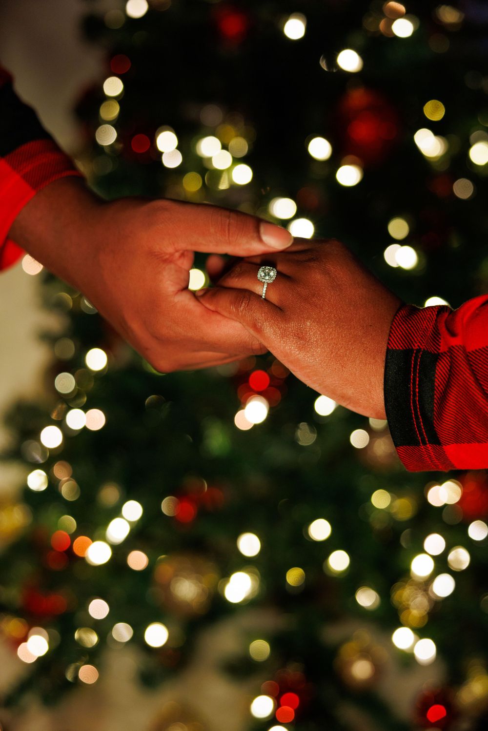 Christmas couples photos engagement ring