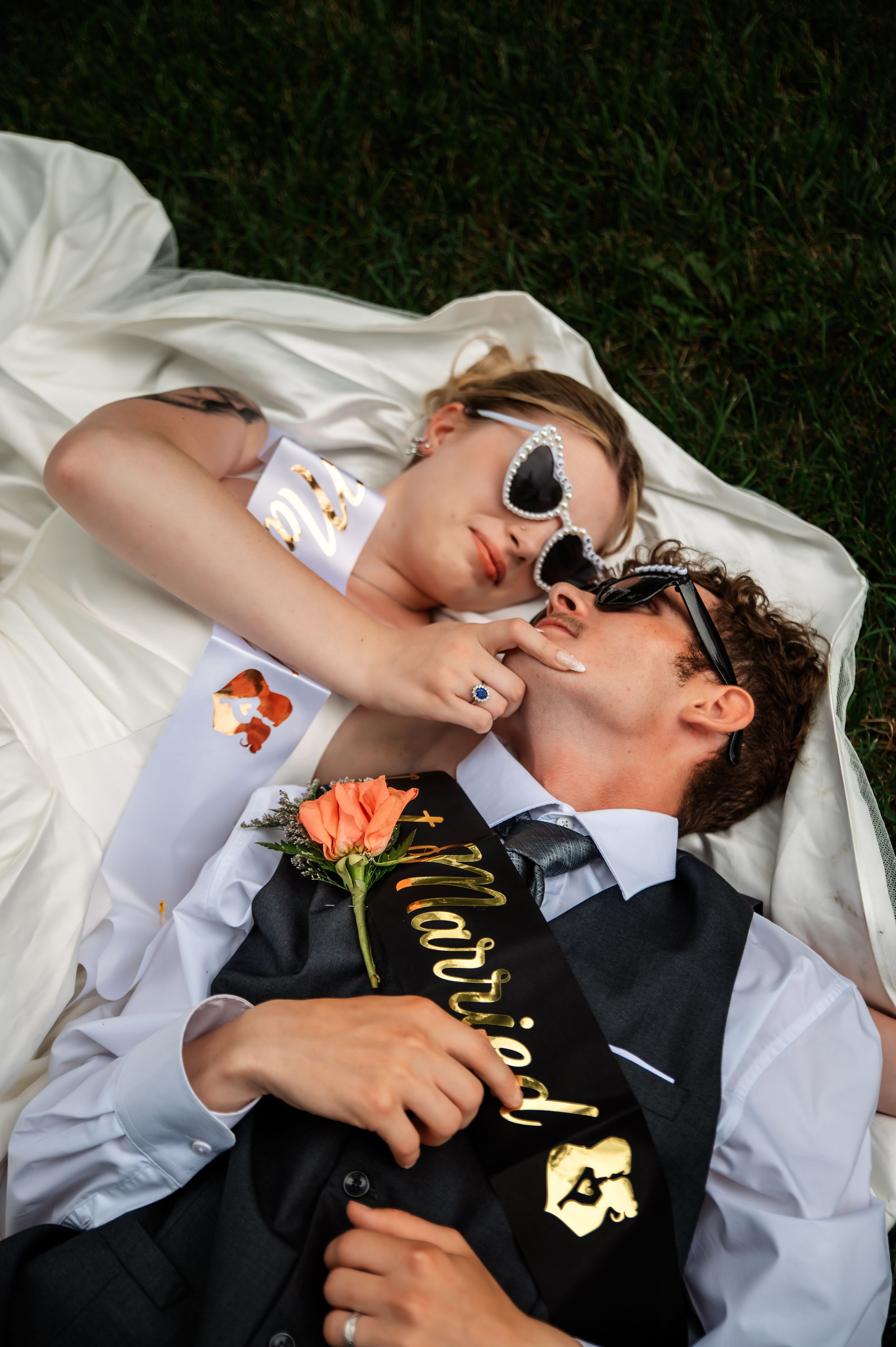 Newlywed couple embracing during their wedding photography session in Lima, Ohio