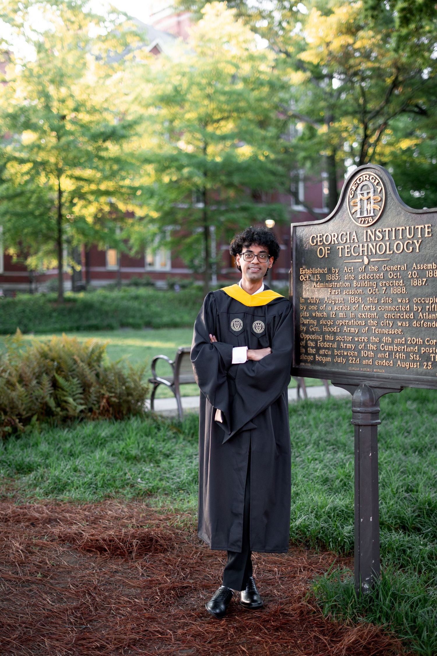 Georgia Tech graduation photo comparison showing harsh midday sun, soft overcast light, and golden-hour backlighting