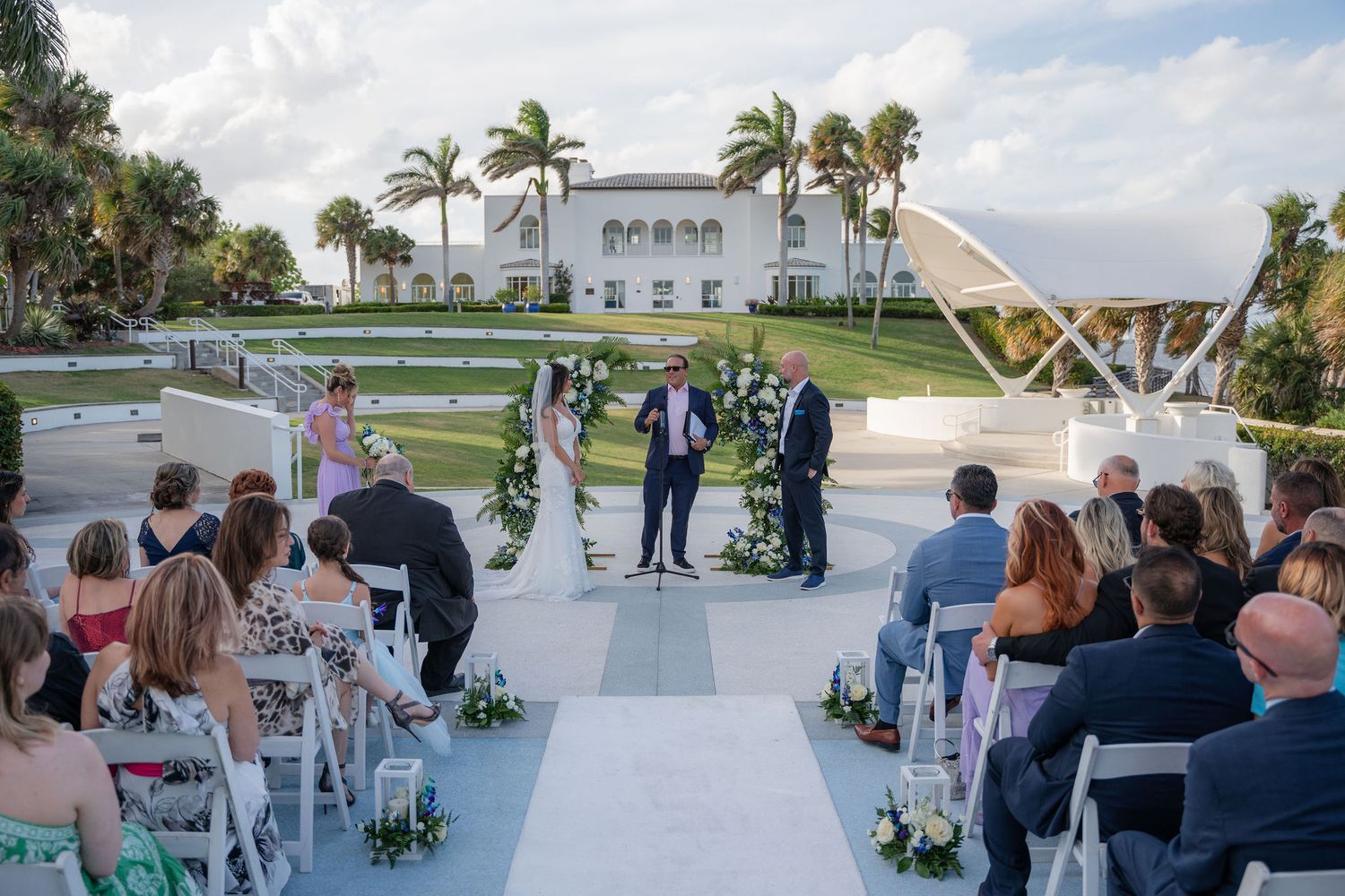 Wedding ceremony on the South Terrace with the Mansion at Tuckahoe centered in the background