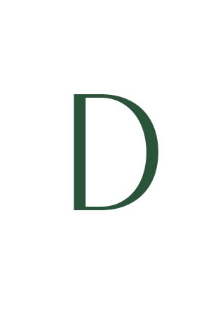 Bold dark green letter D on a clean white background, minimalist typography design.