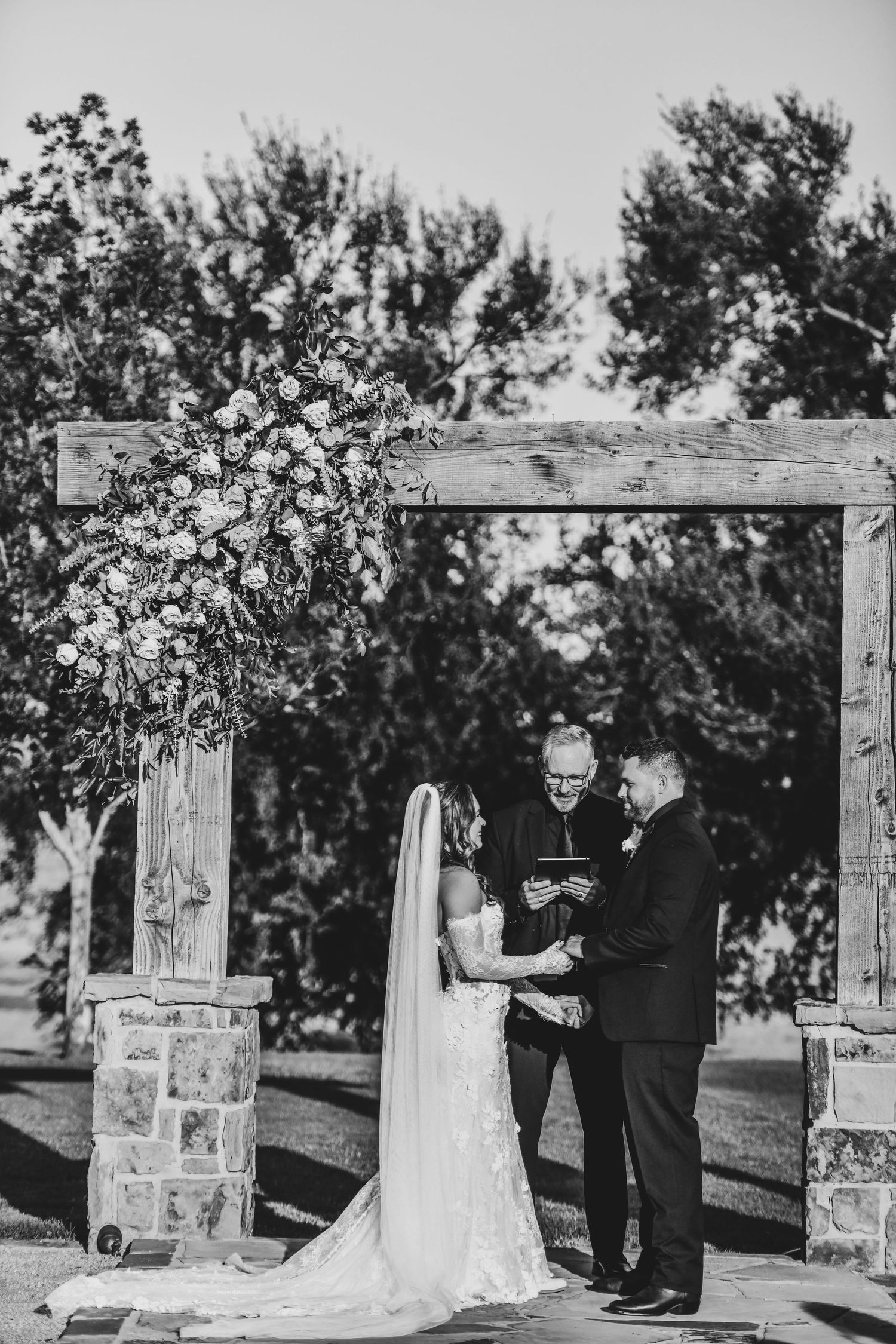 Fall wedding ceremony held outdoors at Lucky Spur Ranch