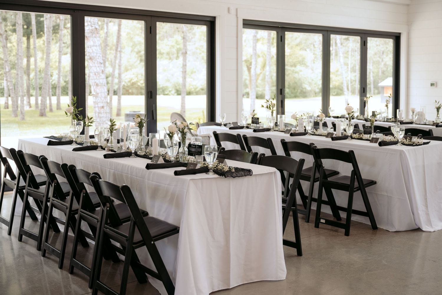 Reception dining tables at La Pointe Events in Somerset, WI.
