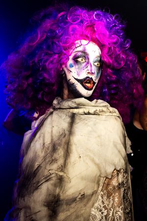 Gothic drag performer lip syncs at New York City bar photographed by queer nightlife photographer Kade Joy.