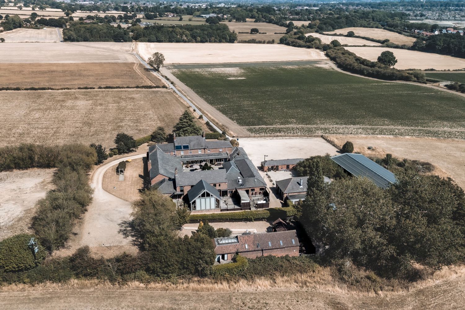 Swancar Farm wedding venue in Trowell Nottinghamshire an aerial view of the venue.