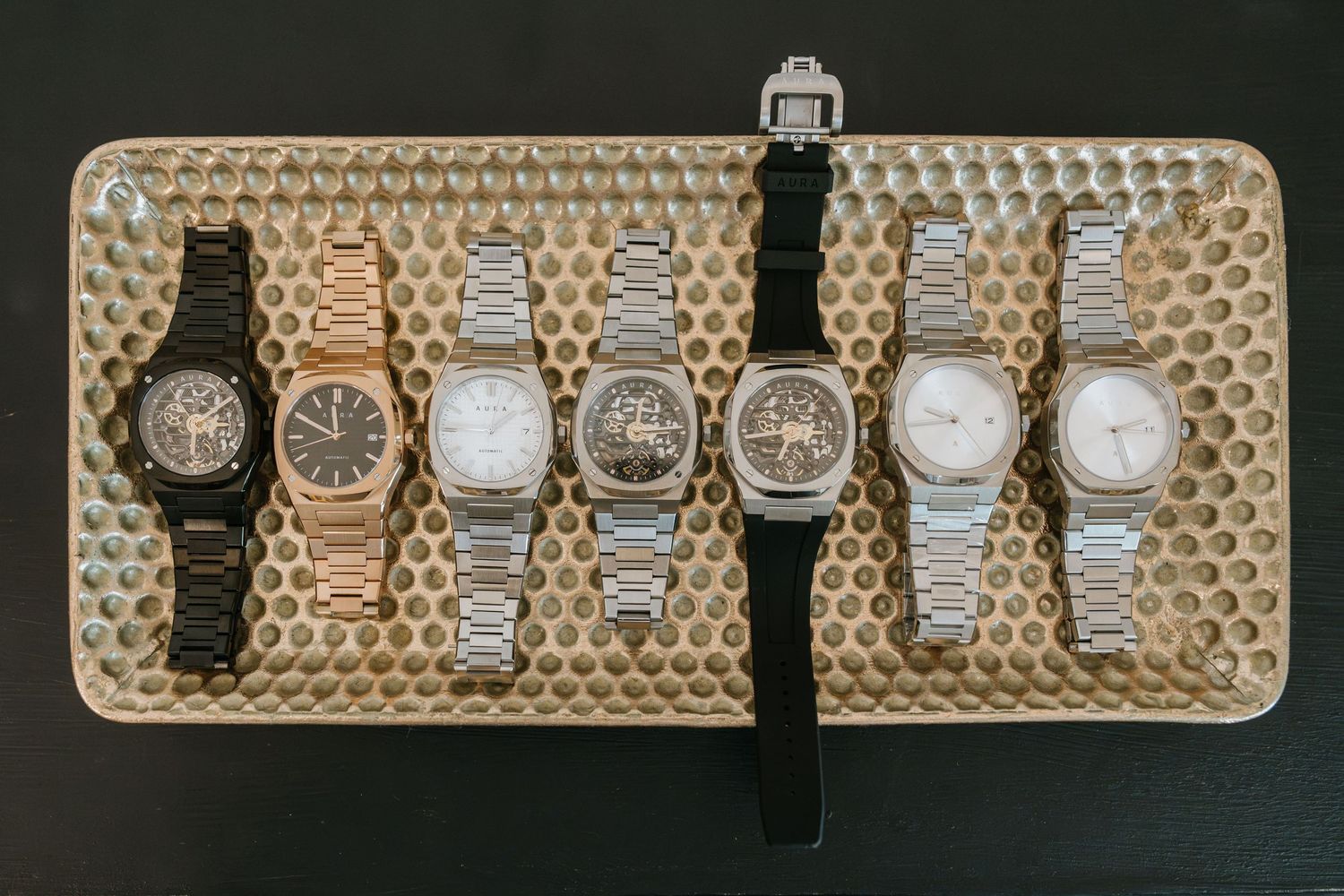 Collection of watches arranged for the groom and groomsmen