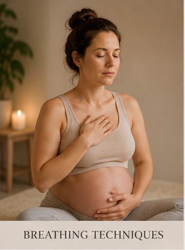 Pregnant woman practising slow breathing techniques during labour
