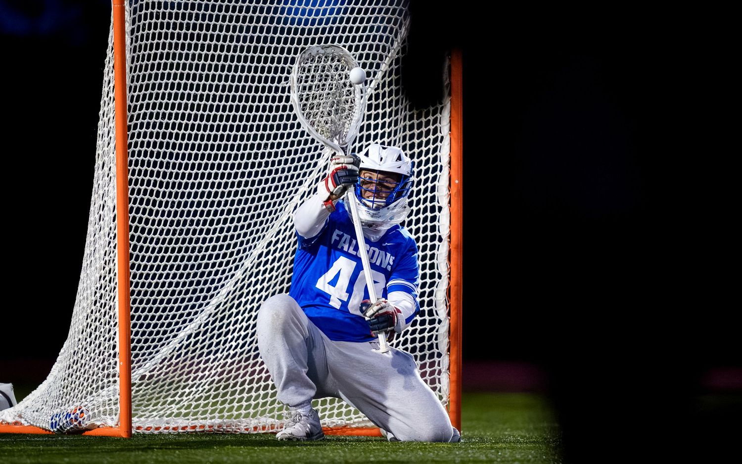 Lower Dauphin boys lacrosse goalie in the crease at the 2026 Mid Penn Championship, by Deanna Fox, SportsFox Photography based in Hershey PA