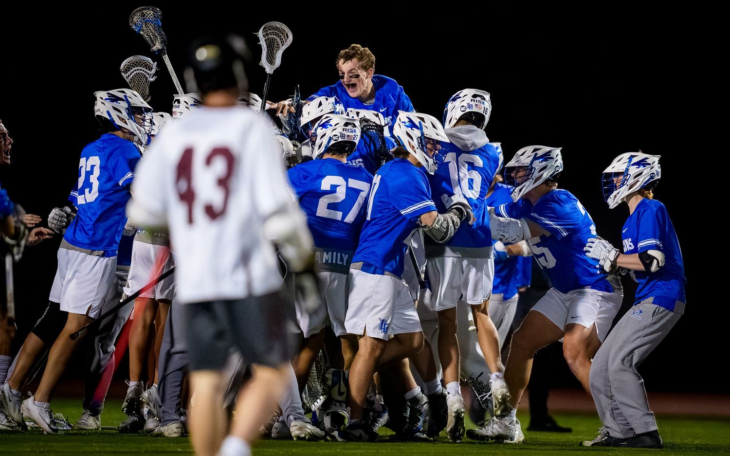 Lower Dauphin boys lacrosse team celebrating the 2026 Mid Penn Championship, by Deanna Fox, SportsFox Photography based in Hershey PA