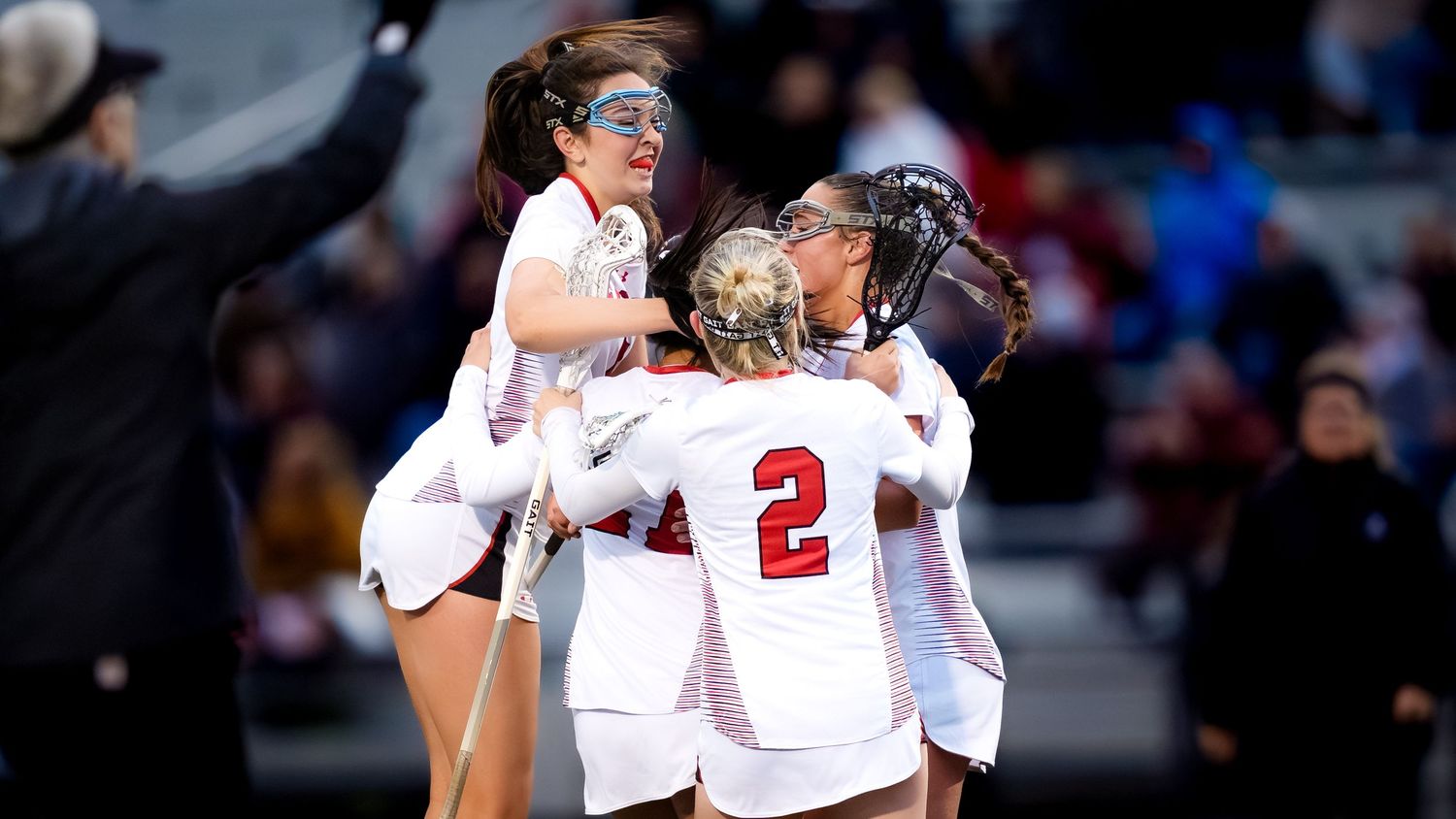 CV Girls lacrosse team celebrating a goal at the 2026 Mid Penn Championship, by Deanna Fox, SportsFox Photography based in Hershey PA