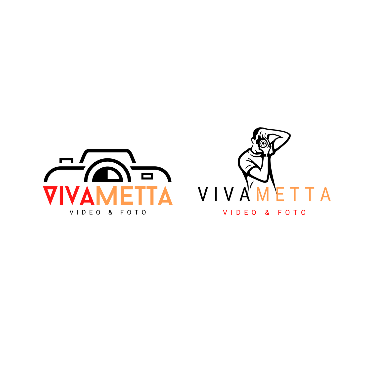Black and red photography business logo with camera and figure silhouettes.