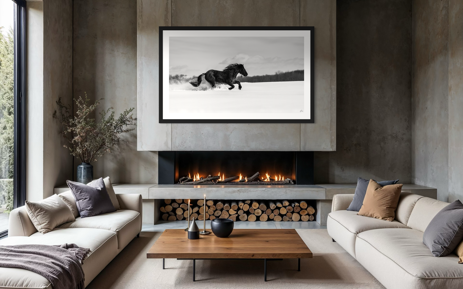 Artiste photographe québécois. Photographies en édition limité. Art mural. Encadrement. Cheval dans la neige en haute résolution.