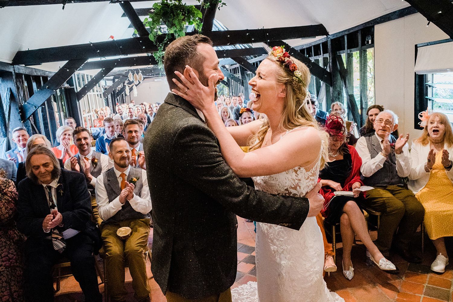South Farm Wedding Ceremony Bride and Groom celebrating