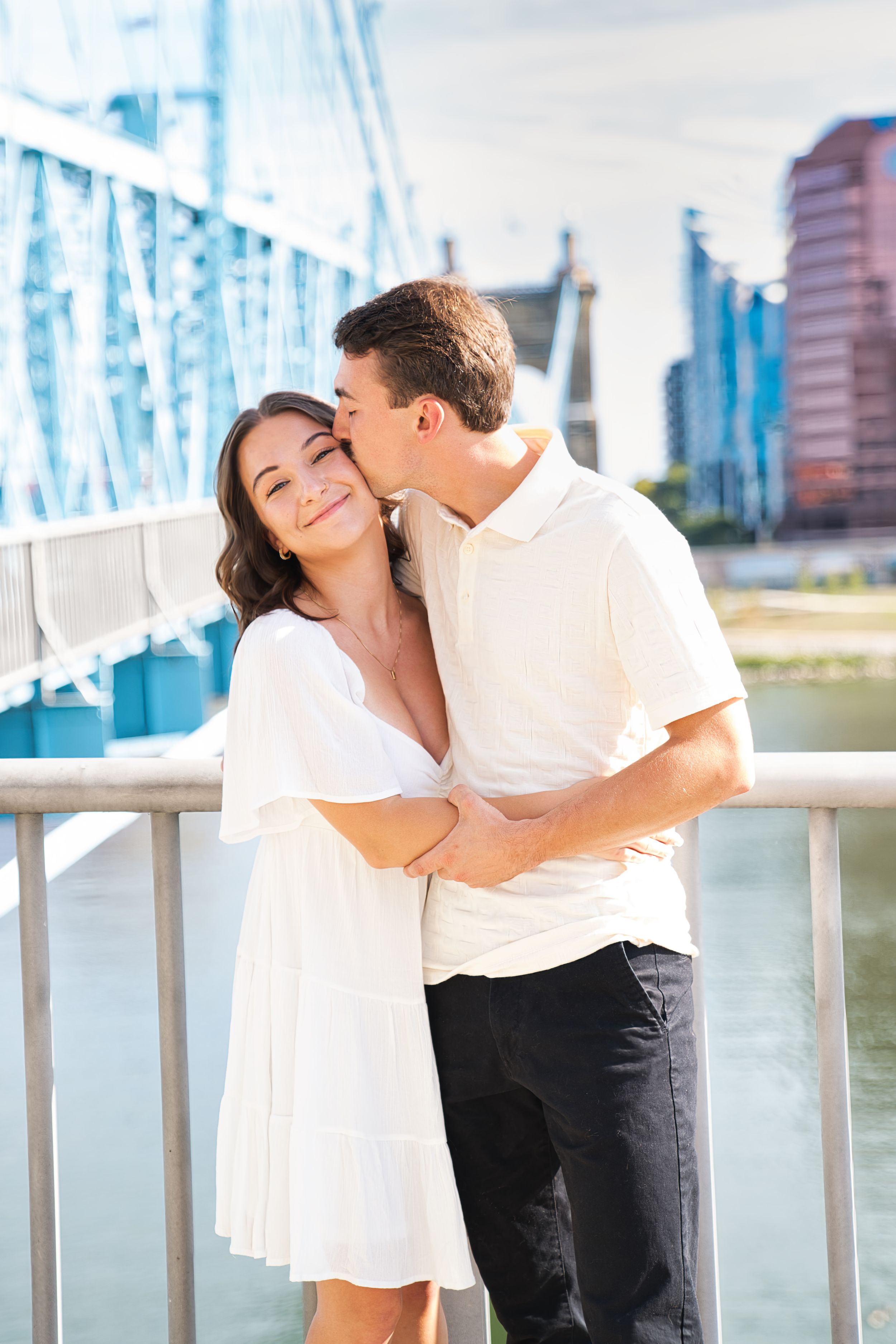 Kaylyn & Reid's Engagement Session at Smale Park in downtown Cincinnati Ohio by the Roebling Bridge : Cincinnati Wedding Photographer