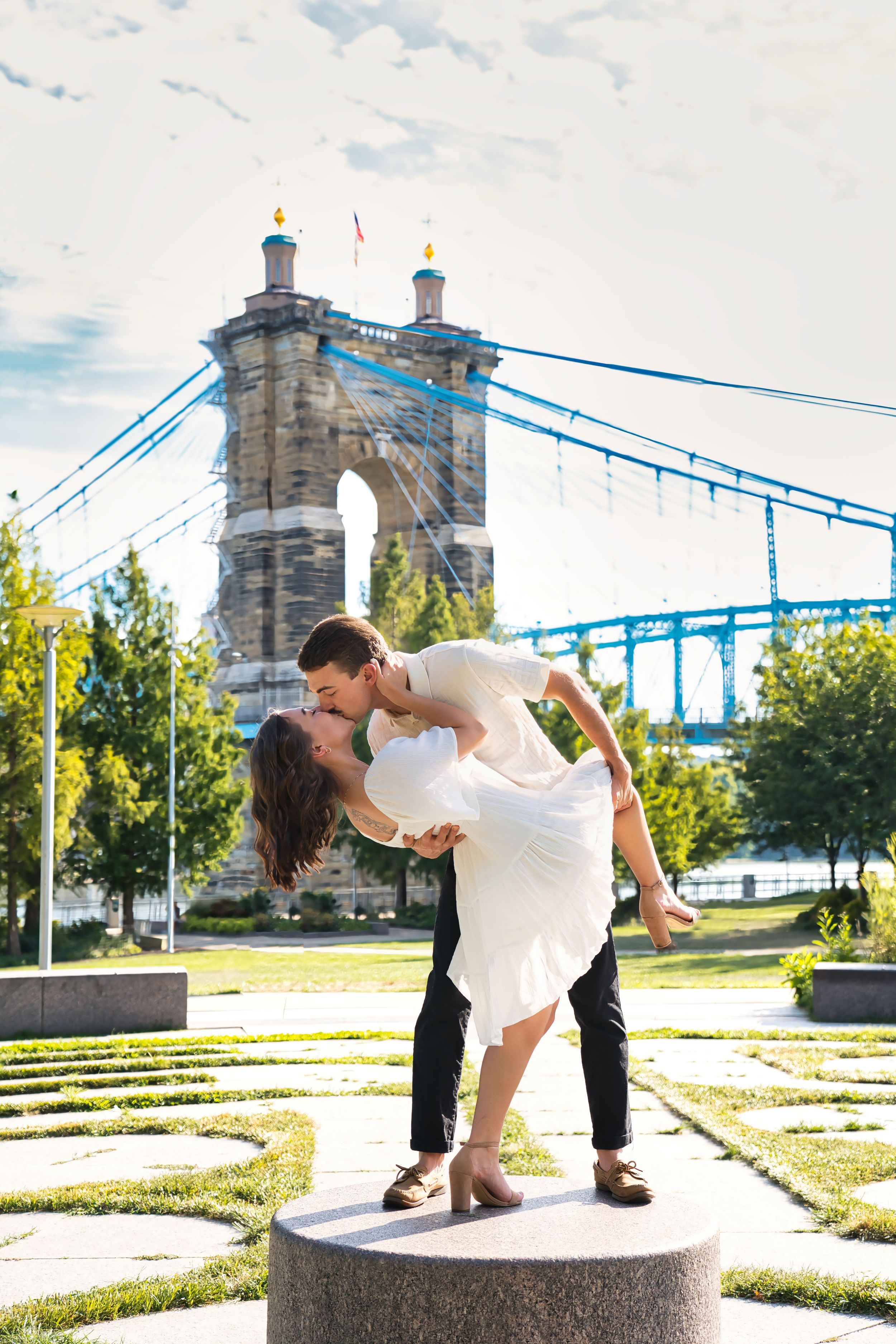 Kaylyn & Reid's Engagement Session at Smale Park in downtown Cincinnati Ohio by the Roebling Bridge : Cincinnati Wedding Photographer
