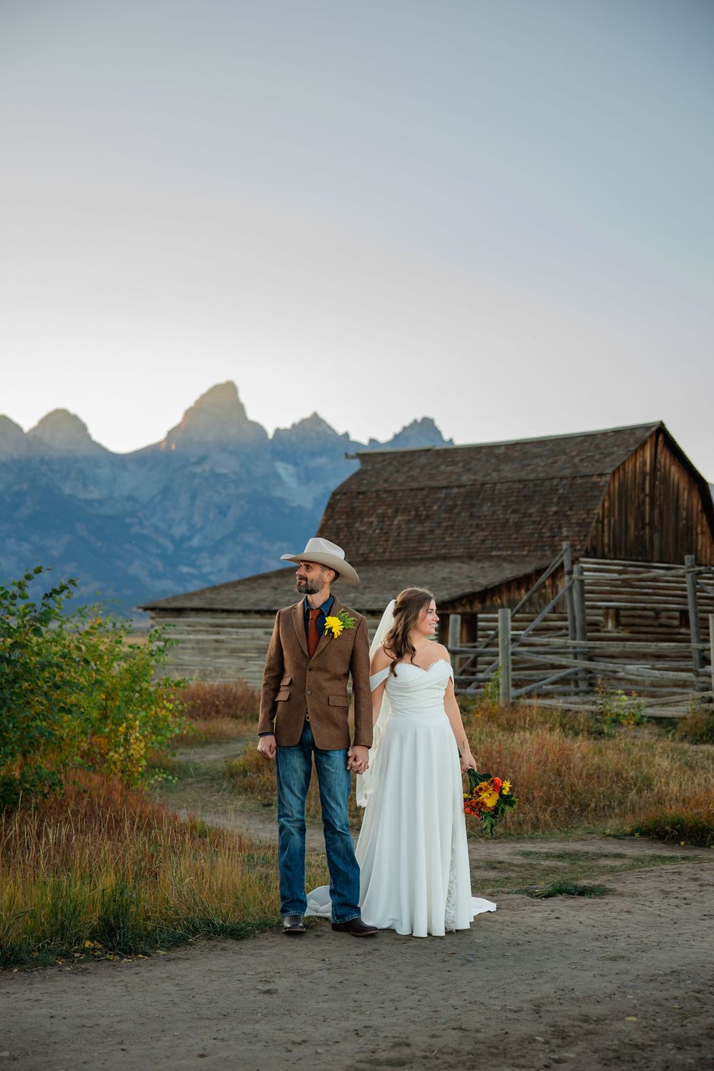 Elopement couple in Mormon Row, Grand Teton National Park