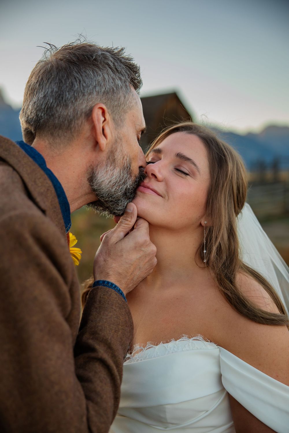 Bride and groom enjoy mormon row scenery in Grand Teton National Park