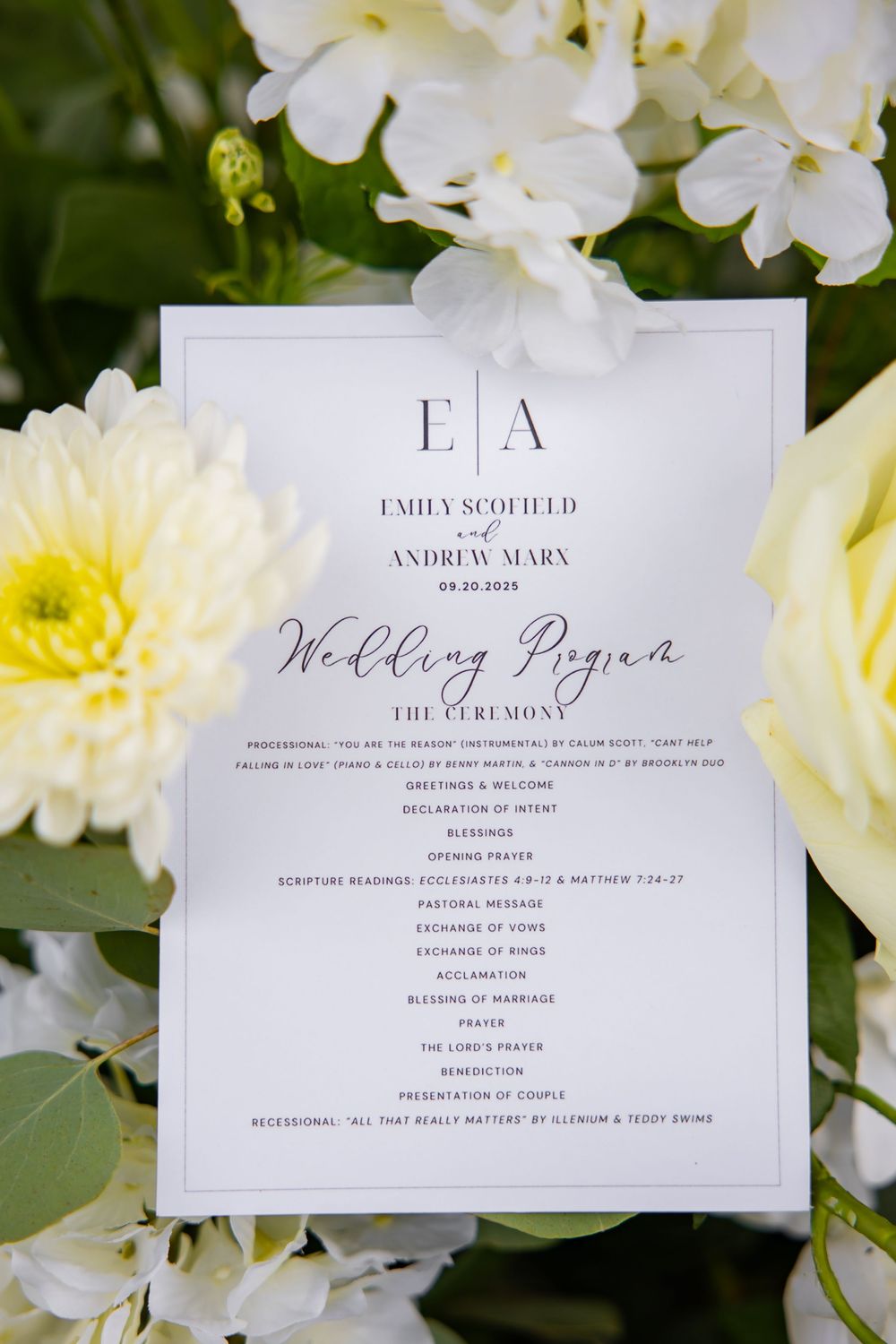 Wedding program for Bemidji wedding