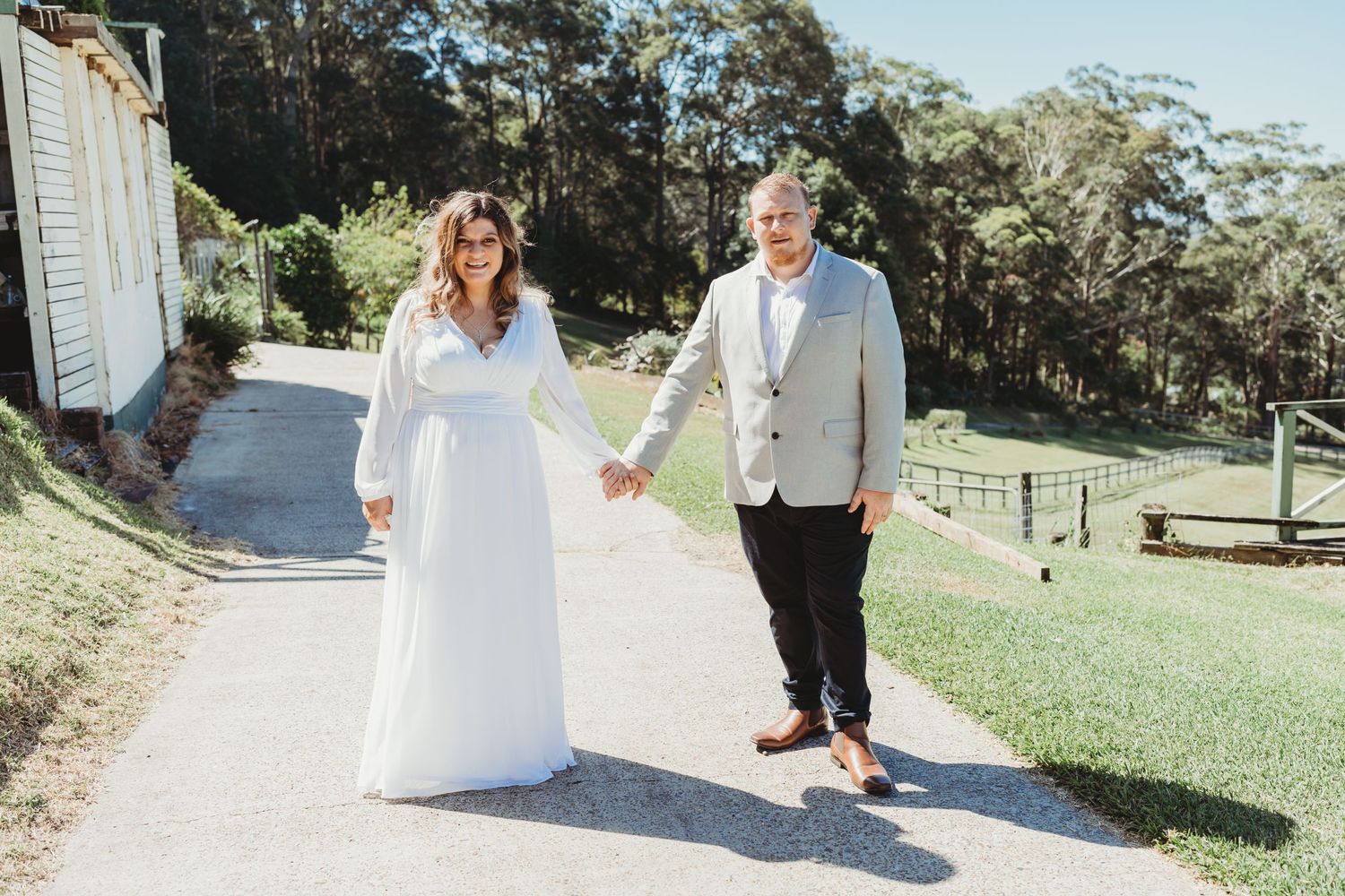 Bride and Groom looking at camera during Central Coast wedding portrait session
