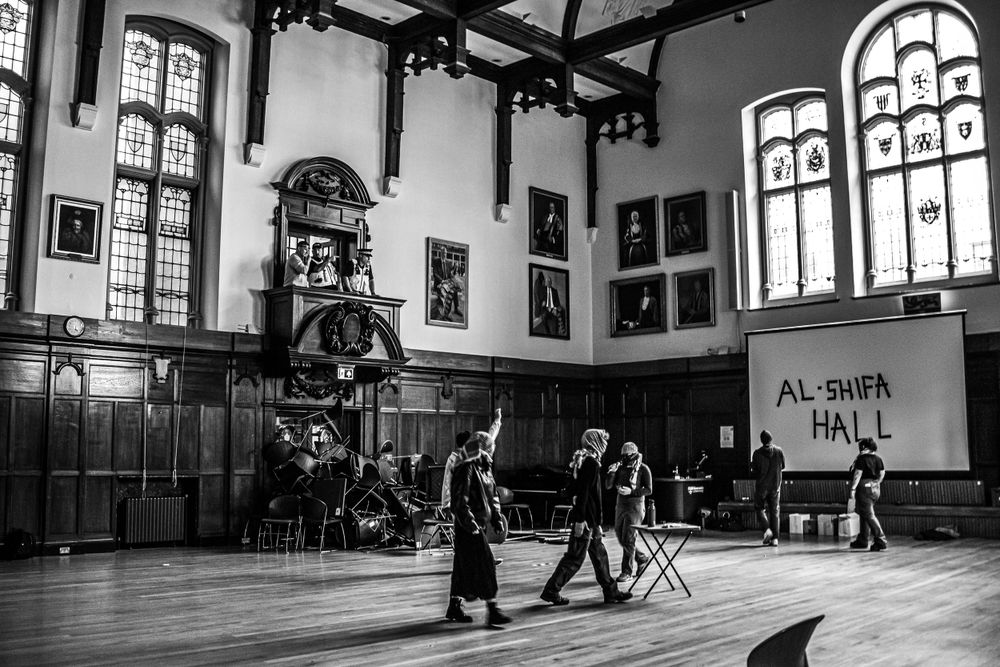 Al Shifa Hall at Newcastle University 29 May 2024, students campaigning for divestment from (Israeli) arms companies