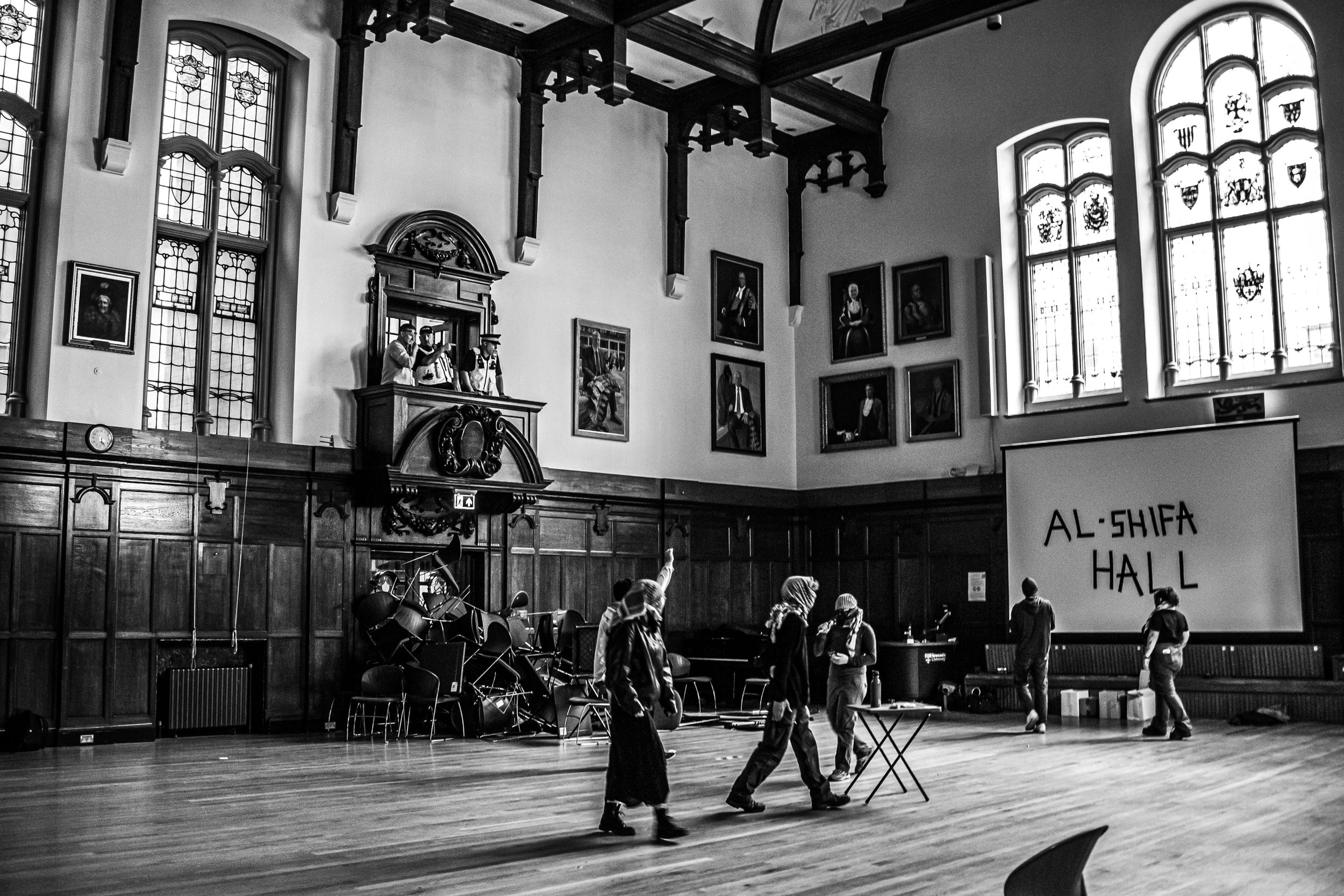 Al Shifa Hall at Newcastle University 29 May 2024, students campaigning for divestment from (Israeli) arms companies