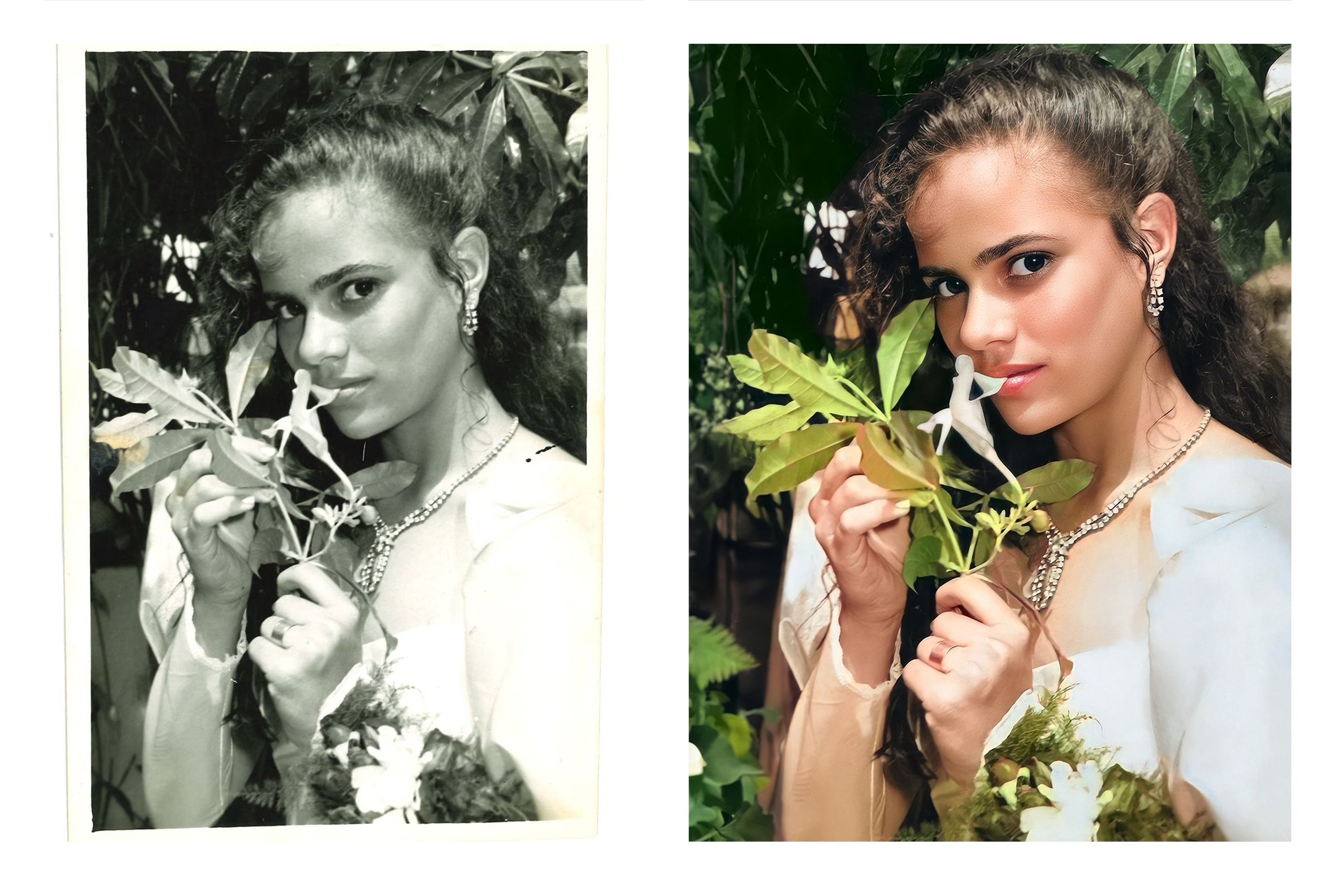 Black and white photo colorization example in Miami transforming vintage portrait to color