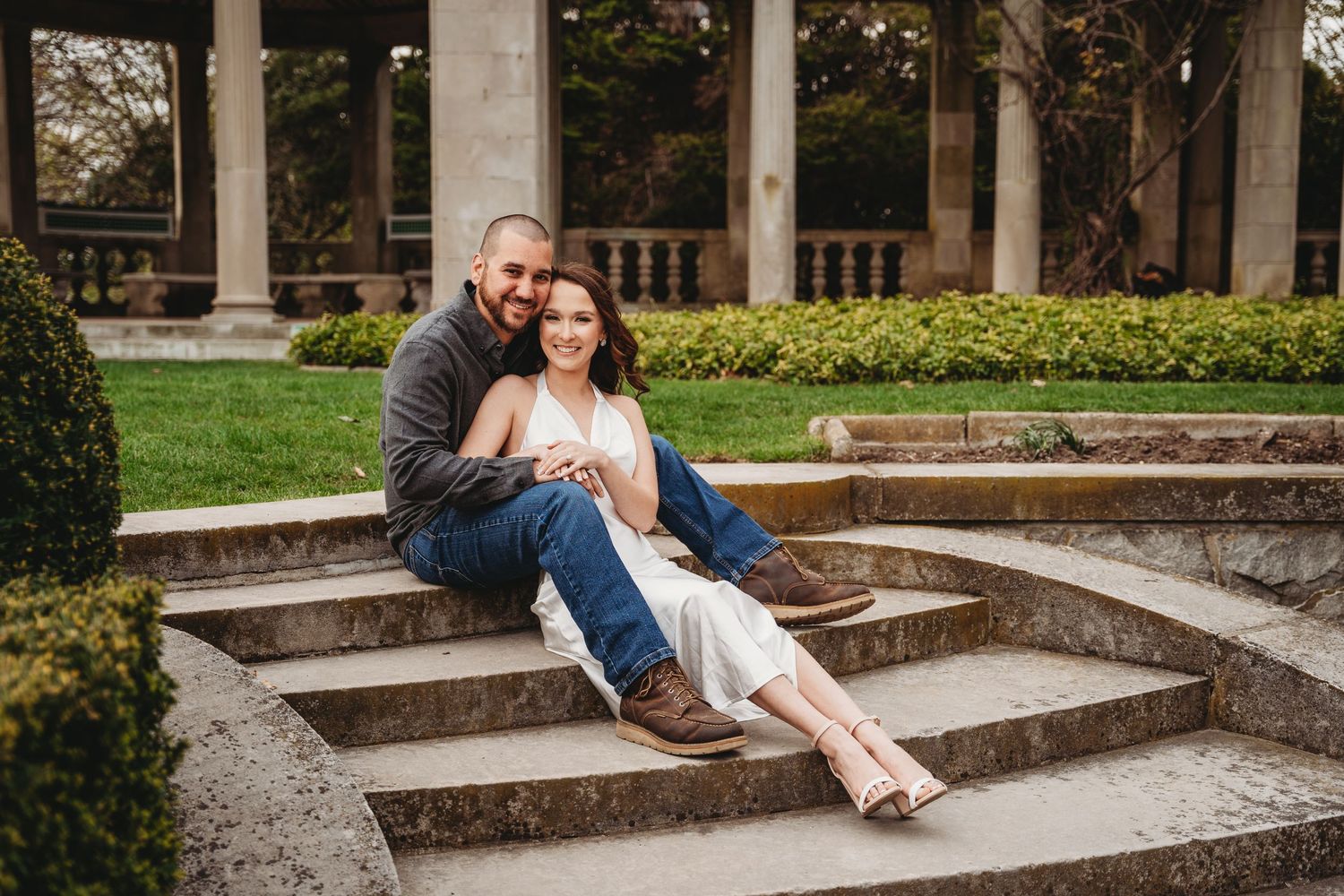 engagement session couple with nice outfits on
