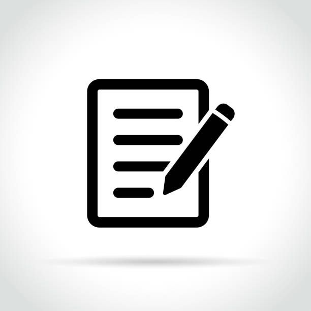Simple black and white icon of a notepad with pencil.