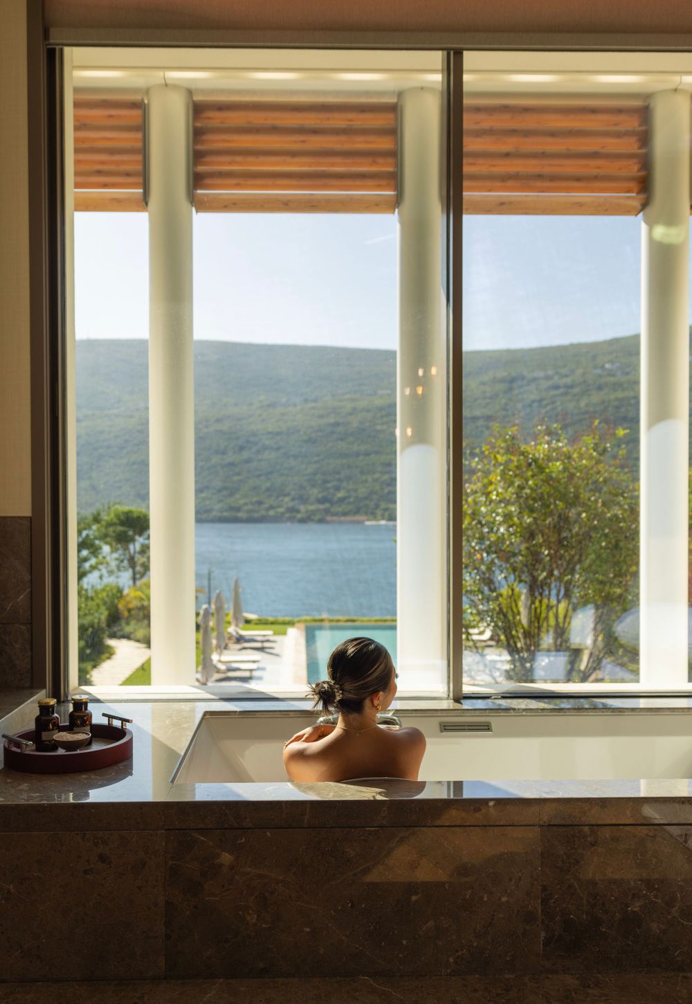 Bathtub view of One and Only Portonovi, Luxury resort located in Montenegro taken by Seattle based Photographer