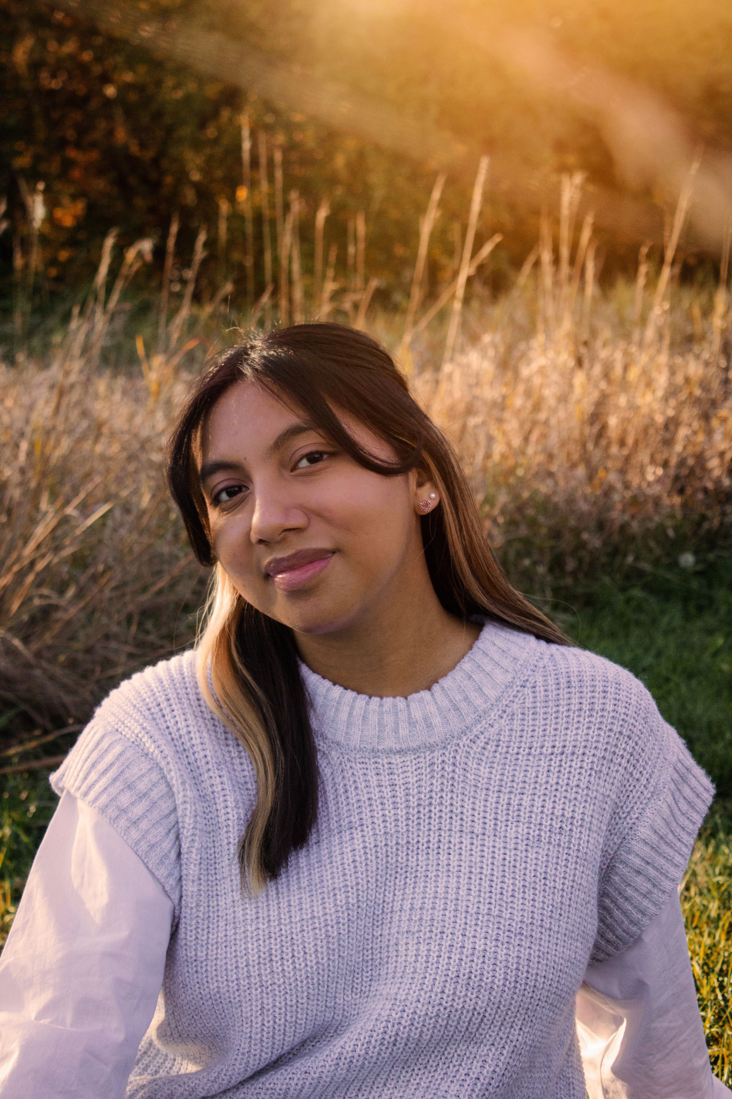 Cozy fall portrait series in a cream knit sweater during golden hour.