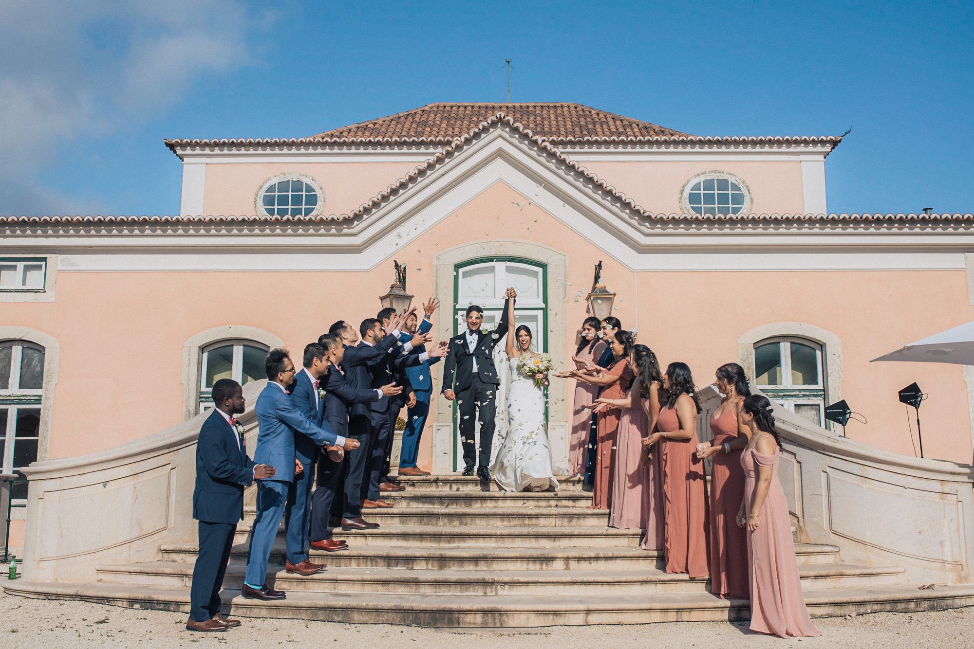 bridal party photographed by an Indian destination wedding photographer in Portugal – Correio Mor Palace