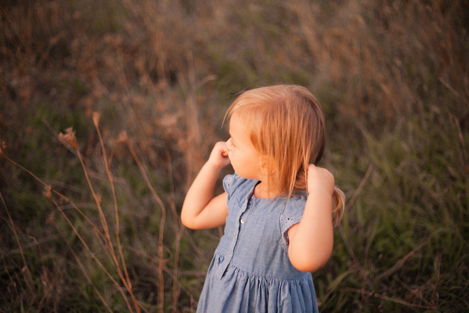 bimba vestito blu, sessione famiglia, sessione fotografica in esterna a Peschiera Borromeo, sessione baby provincia Milano, campi, tramonto