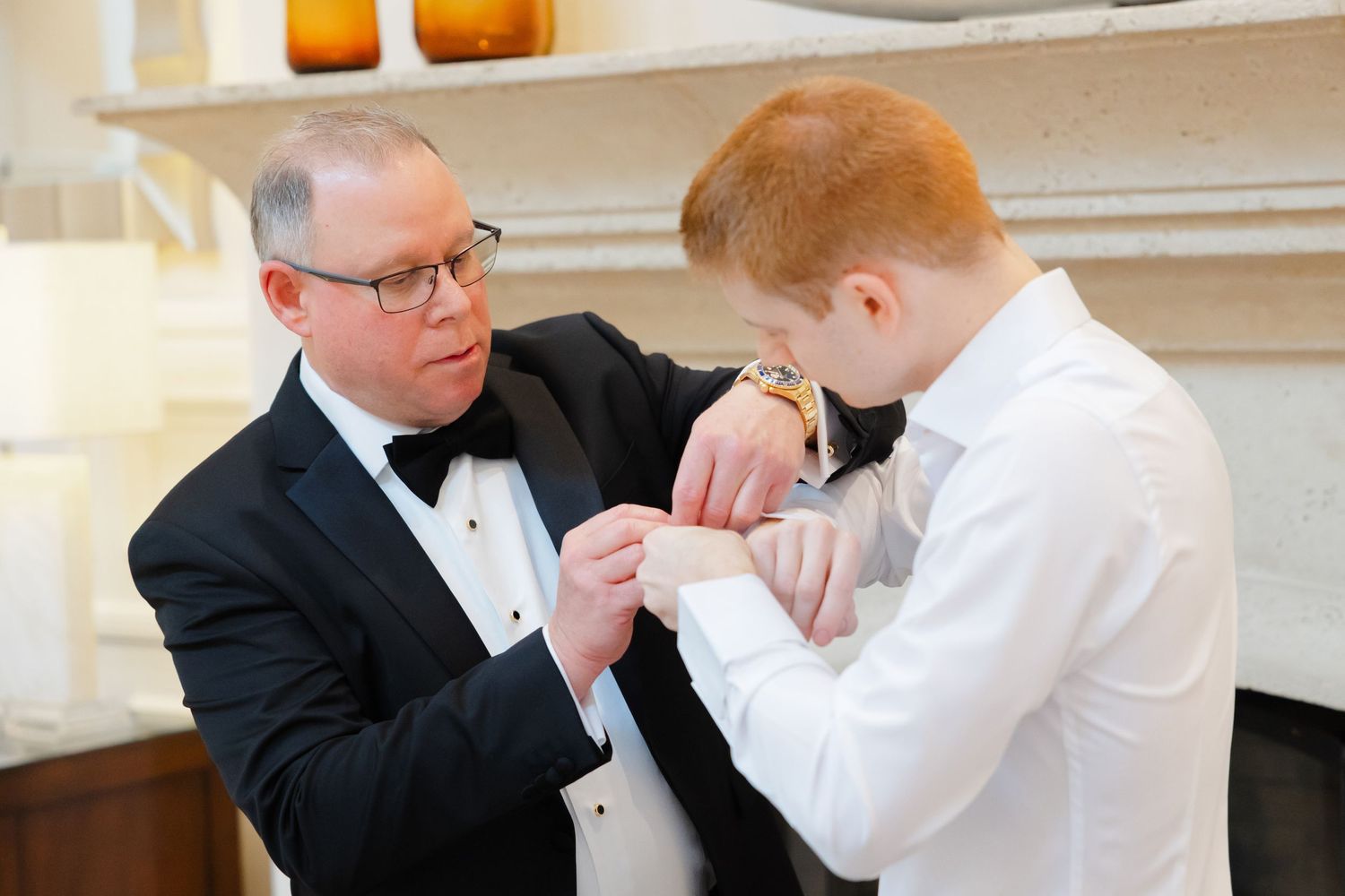 Father helping groom at BallenIsles Country Club in Palm Beach during a wedding photographed by Ohio photographer Tom Forrest.