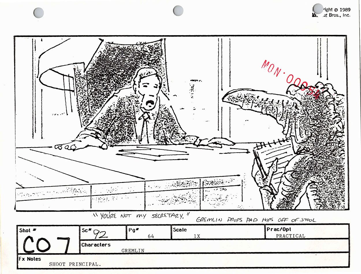 Secretary Gremlin bonus scene storyboards