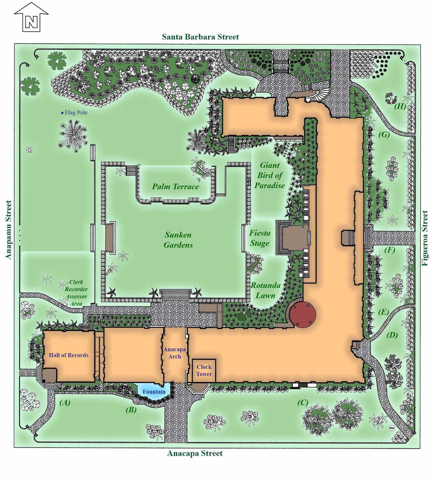Map of Santa Barbara Courthouse Grounds