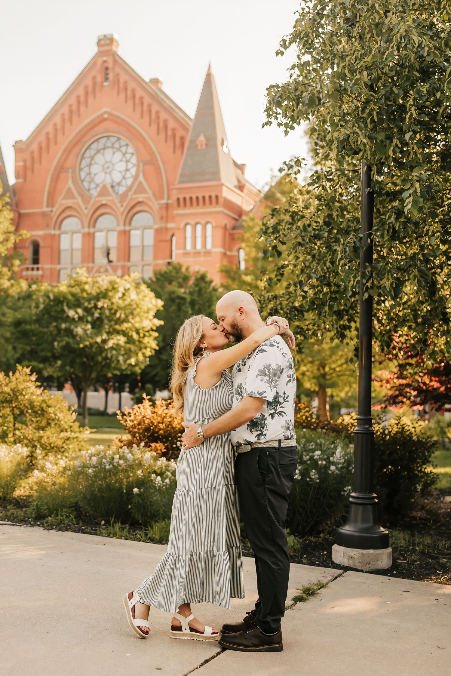 Romantic couples session at Washington Park in front of Music Hall in Cincinnati.