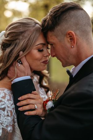 A series of intimate close-up shots showing tender romantic moments between a bride and groom.