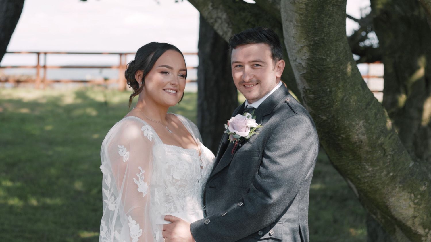 Bride and Groom outside in Stranraer farm wedding