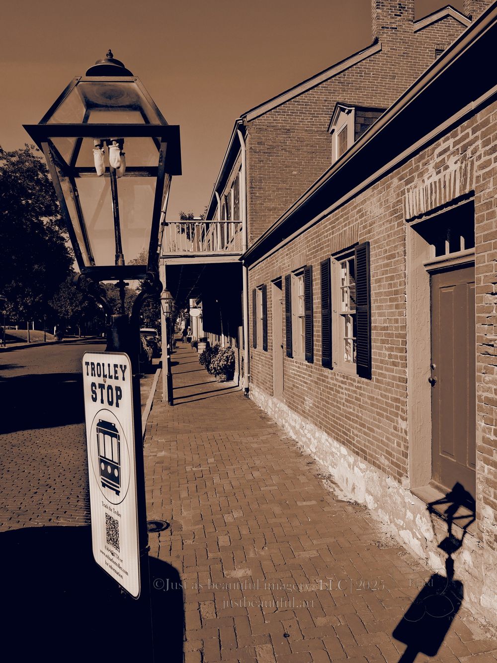 Faded photo of lamp post on Historic Main Street in Saint Charles, Missouri.