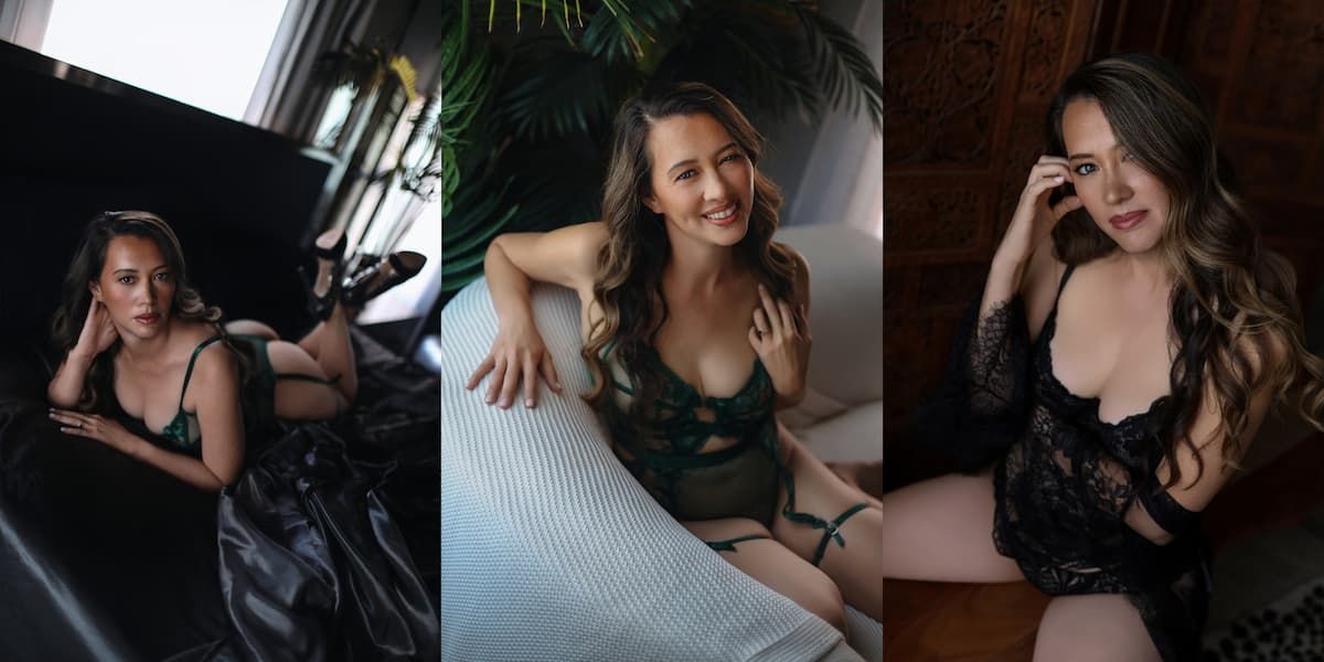 Intimate lifestyle portraits captured in soft window light with dark contrasts.