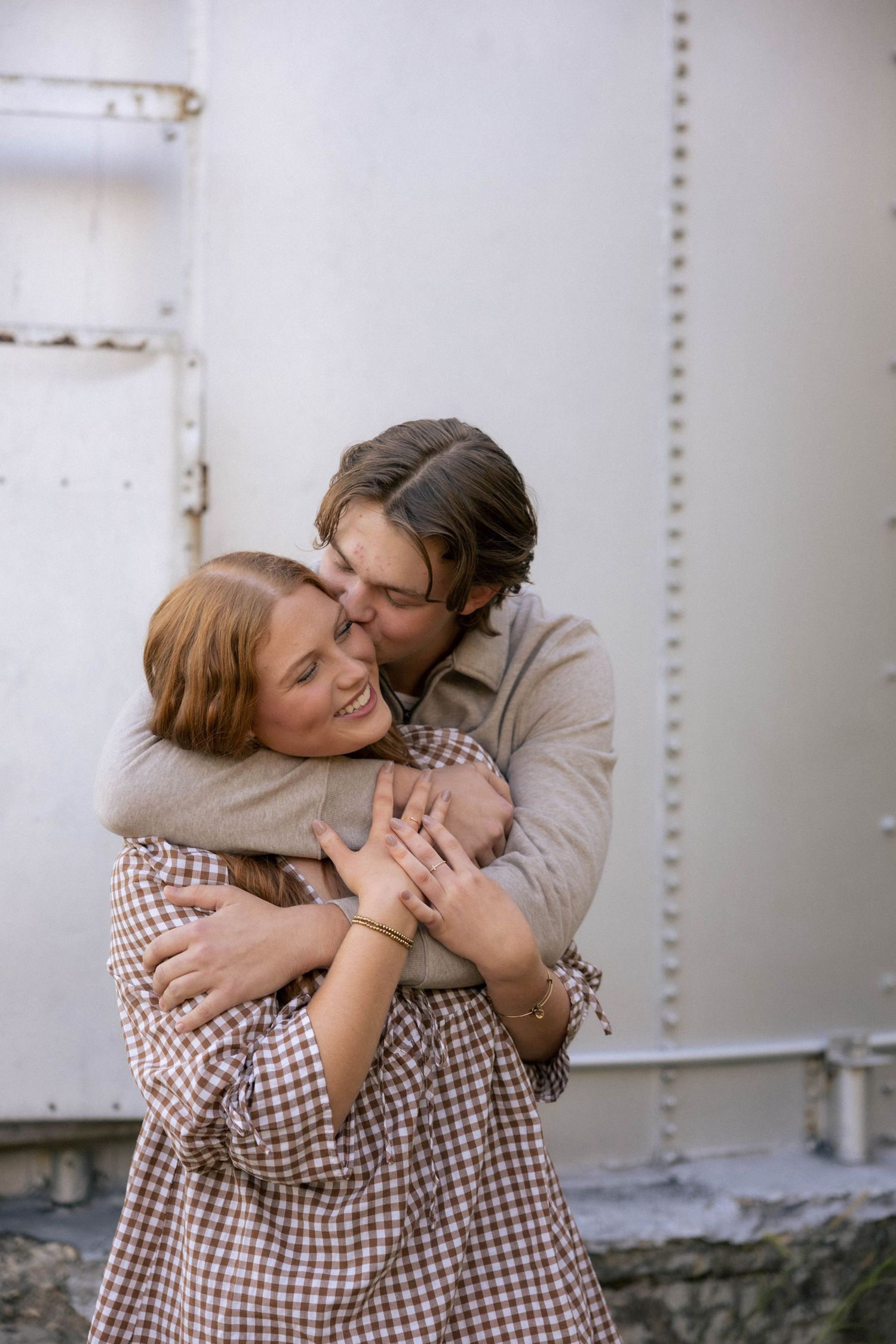 Fall outdoor golden hour engagement photos in front of silos in Funks Grove, Illinois