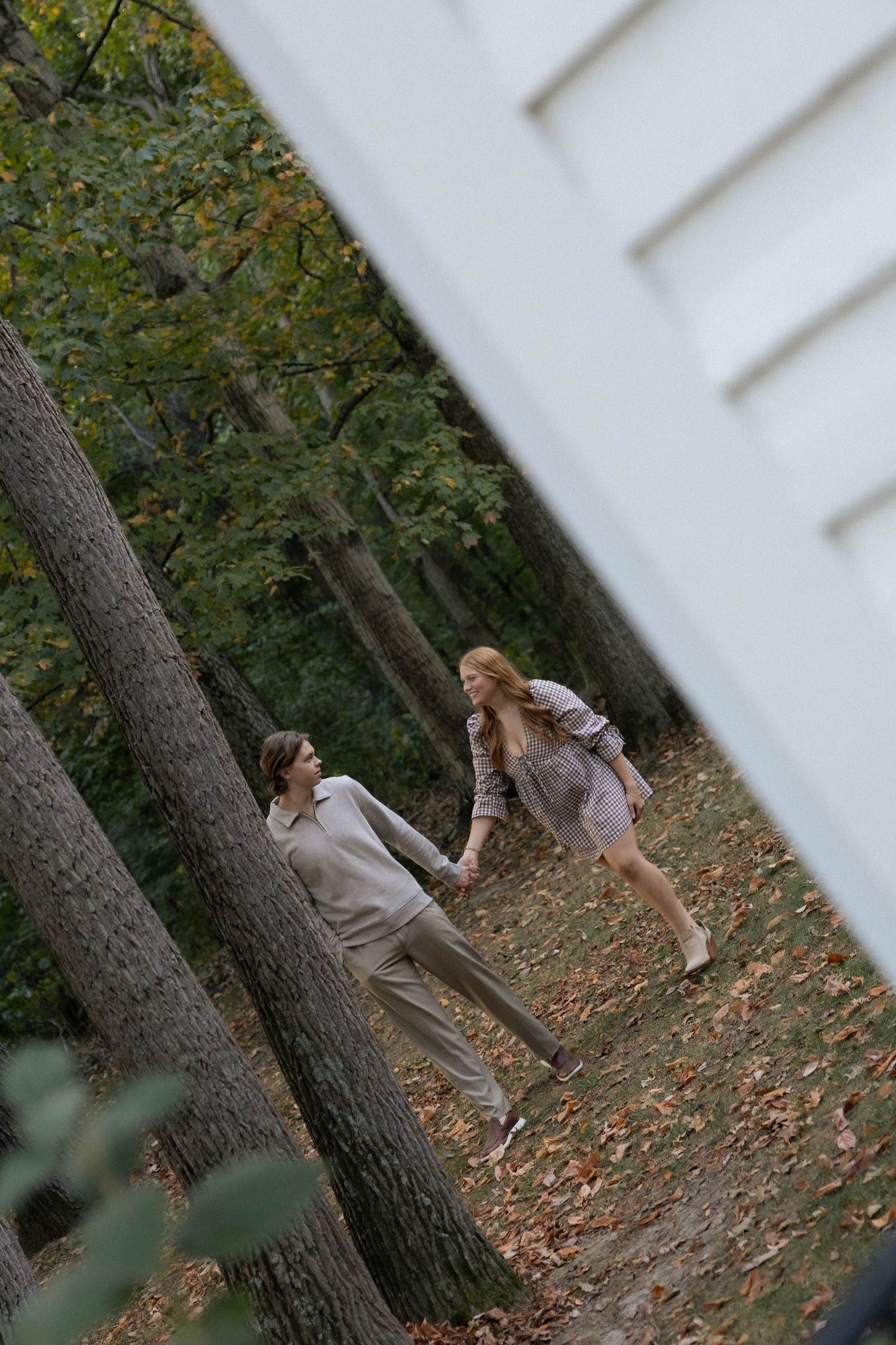 Fall outdoor golden hour engagement photos in Funks Grove, Illinois