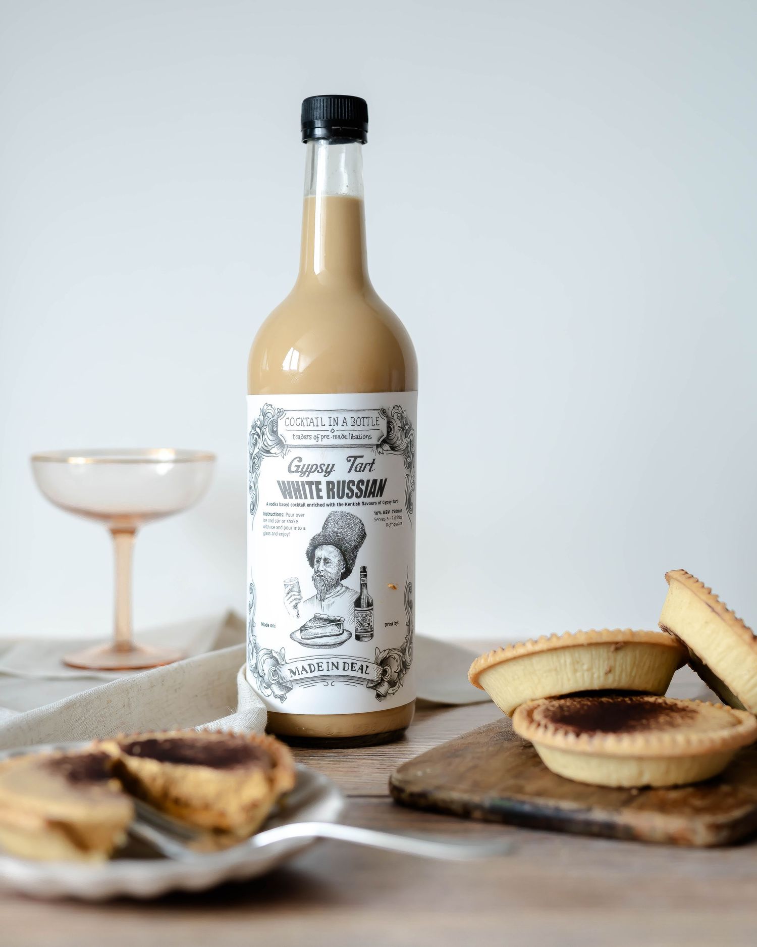 cocktail bottle lifestyle image still life for product imagery for local artisan cocktail maker in kent