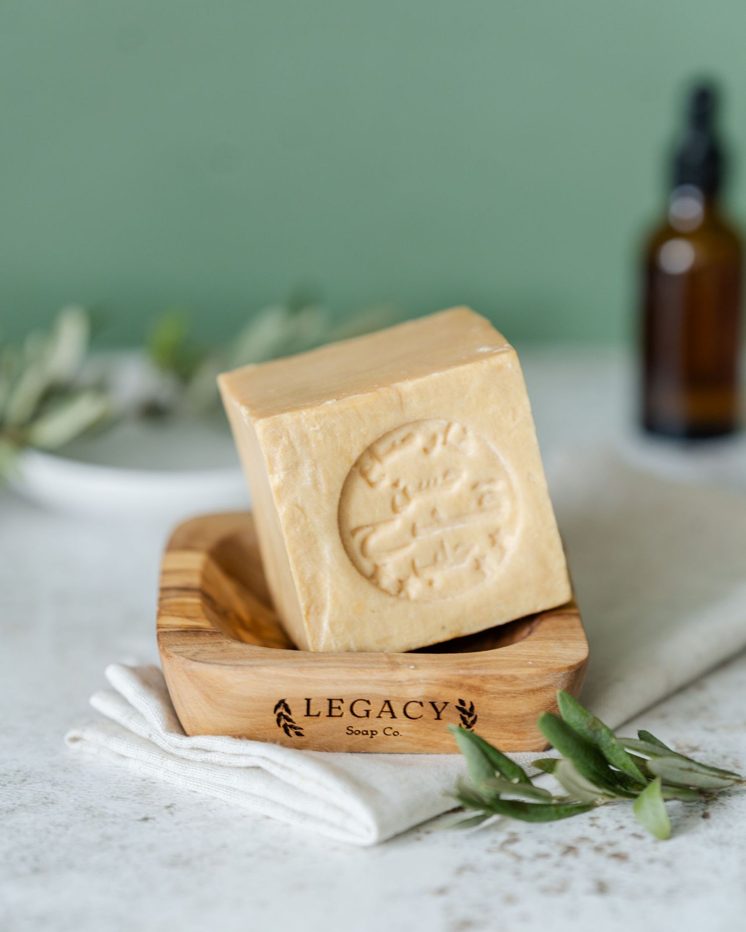 close up lifestyle product photography of artisan olive oil soap