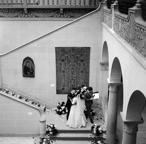 The first kiss during a wedding ceremony at Cuneo Mansion.